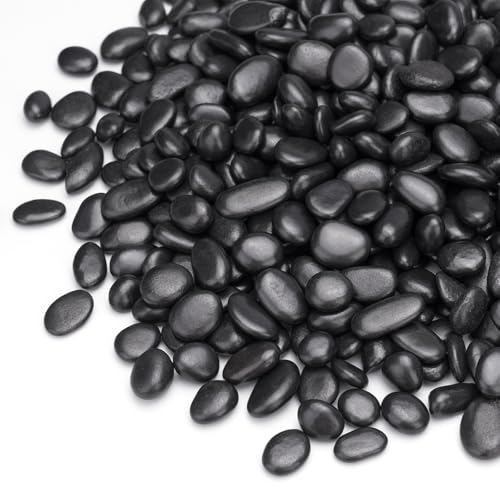 Pulovin 5 lbs Black Pebbles for Indoor Plants, Succulent, Bamboo, Vase, 3/8" Plant Rocks for Pots Indoor, Small River Rocks Decorative Pea Gravel, Highly Polished - color: Black