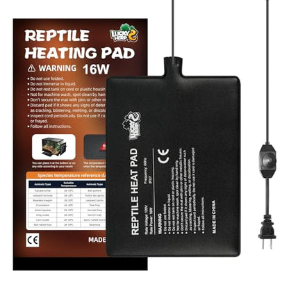 LUCKY HERP Reptile Heat Pad 8x12 Inch 16w, Under Tank Terrarium Heating Pad with Adjust Knob, Reptile Heat Mat for Turtle, Lizard, Hermit Crab, Frog, Snake - size: 8x12 Inch