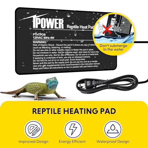iPower 4x7 Inch Reptile Heating Pad, Under Tank Heater Terrarium Warmer Heat Mat for Turtles, Lizards, Frogs, Snakes, Safe & Energy-Efficient - color: Black/Heat Pad, size: 4" x 7"