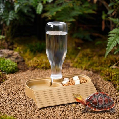 Automatic Reptile Water Feeder Automatic Water Dispenser with Ramp 2-in-1 Turtle Water Bowl Food Dish for Tortoise, Gecko, Snake, Bearded Dragon, Lizard (Brown Yellow) - color: Brown Yellow