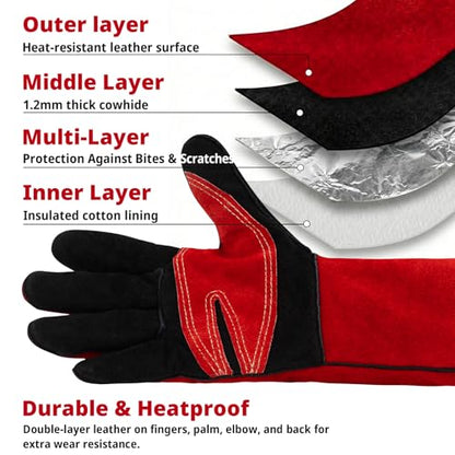 vclpower Animal Handling Gloves Size M Fit for Women & Small Hands Bite Proof Double Leather Reinforced Padding Dog,Cat Scratch,Bird Handling Falconry Gloves Grabbing Reptile Squirrel Snake Bite 16in | Size M Fit for Women & Small Hands - size: M