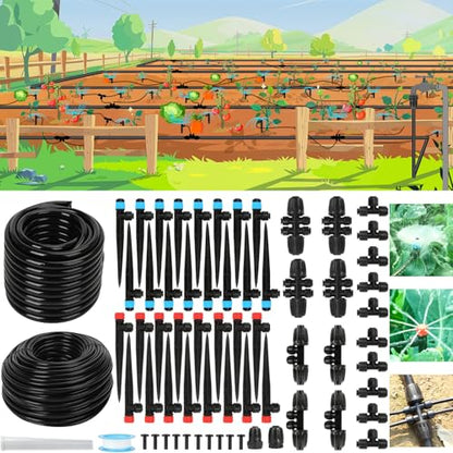 250FT Drip Irrigation System for Garden - 50FT 1/2" Main Tube & 200FT 1/4" Branch Tubing, Brass Splitter, Quick Connect Design, Perfect for Outdoor Plants, Raised Beds, Greenhouses - size: 248FT (48FT 1/2 Inch+200FT 1/4 Inch）