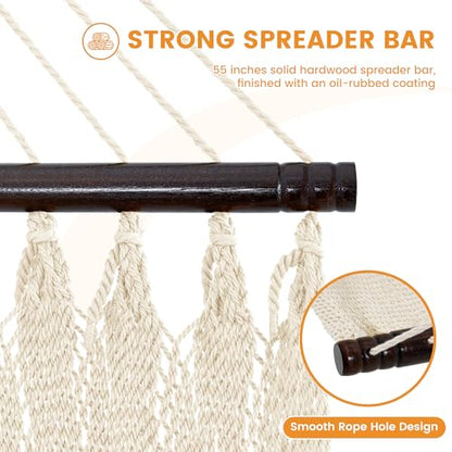 Lazy Daze Hammocks 13 FT Extra Large 2+ Person Caribbean Rope Hammock, Hand Woven Polyester XL Hammock with Spreader Bars, for Outside Outdoor Backyard Patio Poolside, 500 LBS Capacity, Gream - color: Gream