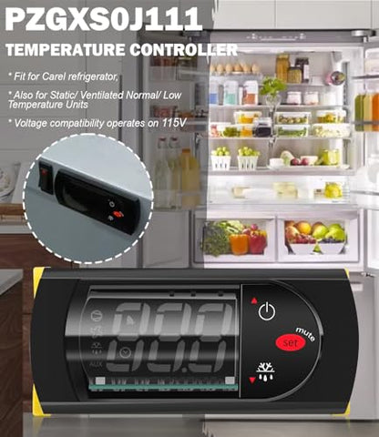PZGXS0J111 Temperature Controller with 2 NTC Temperature Sensor Probe | Digital Thermostat Compatible with Carel and All Refrigerator Types, 115V