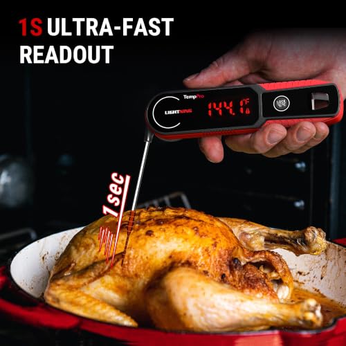 TempPro TempSwift 1 Sec Instant Read Meat Thermometer Digital | Kitchen Food Thermometer with 180° Rotating Display, IP67 Waterproof Cooking Thermometers for Deep Fry Smoker Grill BBQ, Red - color: Red
