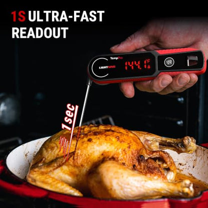 TempPro TempSwift 1 Sec Instant Read Meat Thermometer Digital | Kitchen Food Thermometer with 180° Rotating Display, IP67 Waterproof Cooking Thermometers for Deep Fry Smoker Grill BBQ, Red - color: Red