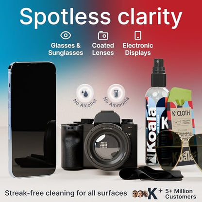 Koala Eyeglass Lens Cleaner Spray Kit | Japanese Microfiber (2 Piece Set) | (1x) Glasses Cleaner Bottle + (1x) Microfiber Cloth | Alcohol Free Eyeglasses, Screen, and Camera Cleaning Kit | Made in USA - size: 2 Piece Set