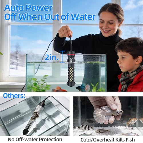 FREESEA Aquarium Heater for Fish Tank: Stable Temperature Maintains 78°F | 100W Worry-Free Heating via Dry Run Protection for 10-20 gal Betta Turtle & Saltwater Tank - size: 100W(10-20 Gallon)
