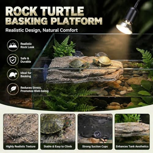 Turtle Basking Platform, Tank Aquarium Tortoise Climbing Platform with 3 Suction Cups, Simulation Rock Resting Terrace, Turtle Tank Accessories for Baby Tortoise, Terrapins, Frogs