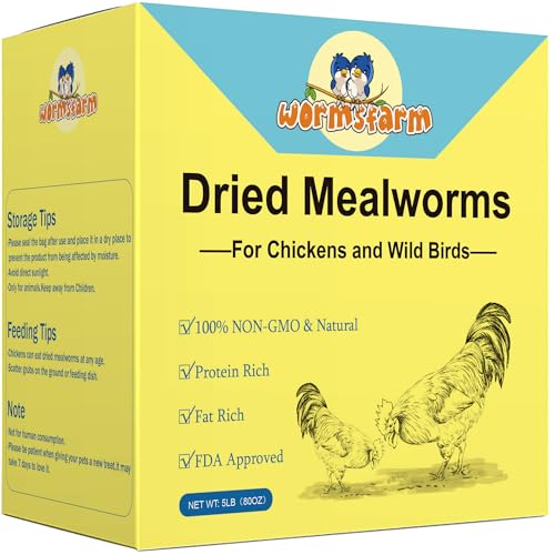 WormsFarm 5lb Dried Mealworms for Chickens Treats for Laying hens,Bluebirds,Quail,Chicken Food | treats for laying hens,blue birds - size: 5 Pound (Pack of 1)