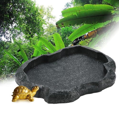 Reptile Water Dish, Resin Feeding Bowl for Tortoise | Made of durable resin, safe for snakes, lizards, iguanas, frogs, and other amphibians. Ideal for feeding and drinking.
