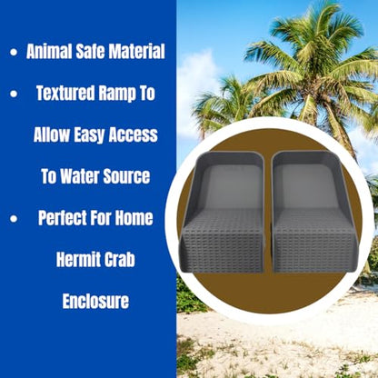 Hermit Crab Watering Pool | Platform Pool Accessory with Access Ramp for Hermit Crabs | 6.5" x 4" | Made in USA (Salt + Fresh Set, Gray) - color: Salt + Fresh Set, Gray