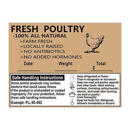 Remarkable Poultry Freezer Labels,2.5inchx4inch with Safe Handling Instructions Exemption-P.L. 90-492 (100Pcs )
