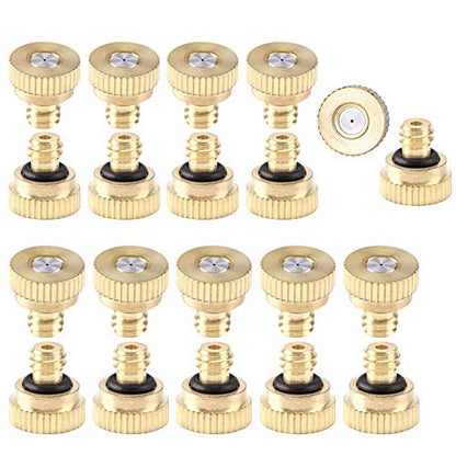 CozyCabin 20 Pcs Low Pressure Brass Misting Nozzles Misting Water Mister Nozzle for Garden, Patio, Greenhouse, Outdoor Cooling Mister System 0.016" Orifice (0.4mm) Thread UNC 10/24 - size: 20 PCS