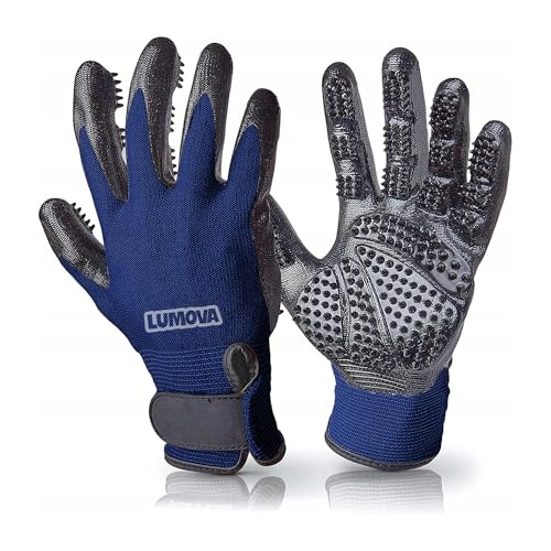 Dog Grooming Gloves – Shedding Gloves for Dogs, Cats & Horses – Pet Grooming Glove & Hair Remover – Dog Brush Glove for Bathing, Deshedding & Massage Mitt– Adjustable Fit (Blue&Black) - color: Bue&Black