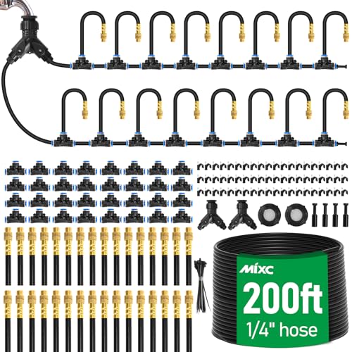 MIXC 200Ft 1/4" Drip Irrigation System,2026-Upgrade Garden Irrigation Kit with 32pcs Adjustable Copper Nozzles, Atomizing Watering System for Outdoor Plants,Raised Bed,Yard,Potted Plant,Lawn - size: 200ft