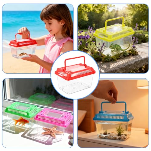 15 Pcs Small Plastic Reptile Carrier, Tarantula Enclosure Snake Breeding Box, Mini Fish Tank Portable, Beach Aquarium for Turtle Hermit Crab Spider Snake Bearded Lizard (5.1 x 3.5 x 3.5)