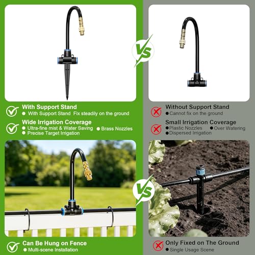 50 FT 360° Adjustable Irrigation System for Garden with Stake Holders | 1/4" Tubing, 12 Nozzles, Automatic Watering Misting System, Sprinkler for Garden, Raised Bed, Lawn, Plants - size: 50FT