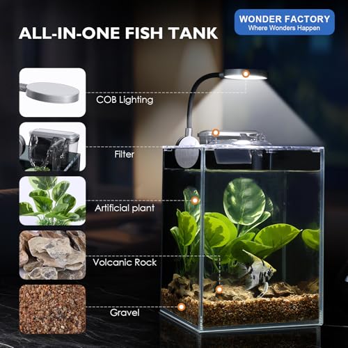 Desktop Small Aquarium Set Glass Fish Tank 1.25 Gallon, with Water Pump Filter Bright LED Light Gravel Cleaning Tool, Starter Kit Small Space Easy Setup Space-Saving Design Betta Shrimp - size: 1 gallon
