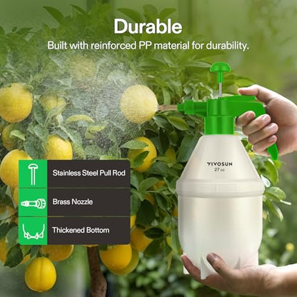 VIVOSUN 27oz Pump Sprayer, Handheld Garden Water Sprayer Bottle | with Adjustable Brass Nozzle, for Spraying Plants, Flowers, Weeds and Cleaning, Green - color: Green, size: 27oz