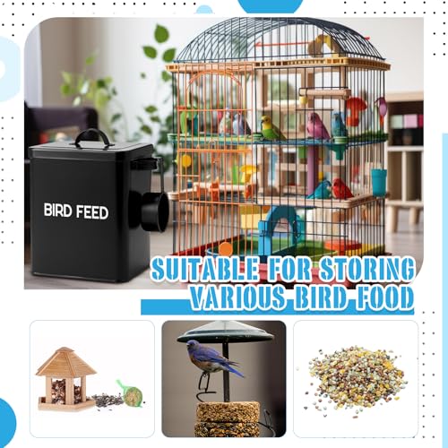 Reallnaive 2 Pcs Metal Bird Seed Container with Scoop,Black | Bird Feed Storage Container with Fitted Lid, Farmhouse Style Ideal Gift for Birds and Pet Owners - color: Black