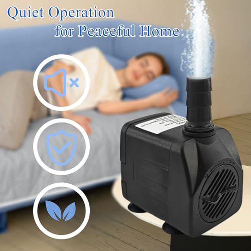 SAC SMARTEN ARTS Submersible Water Pump - Quiet, 119GPH, 10W, 12V, 3.6ft Lift for Aquariums, Fountains, Ponds, Hydroponic Systems