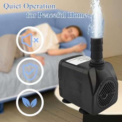 SAC SMARTEN ARTS Submersible Water Pump - Quiet, 119GPH, 10W, 12V, 3.6ft Lift for Aquariums, Fountains, Ponds, Hydroponic Systems