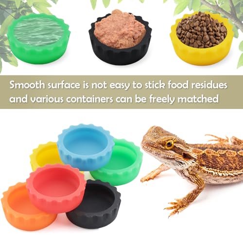 6 Pack Crested Gecko Small Food Dish Reptile Water Bowl Silicone Shallow Feeder for Small Reptile Lizard Gecko Frog Snake Turtle Hermit Crab (Small: 0.98" D, 0.43" H)