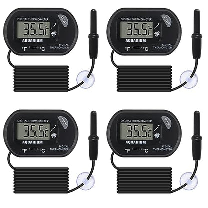 4Pack Aquarium Thermometer, Reptile Fish Tank Thermometer, Digital Thermometer, Terrarium Water Temperature Test, with Large LCD Display
