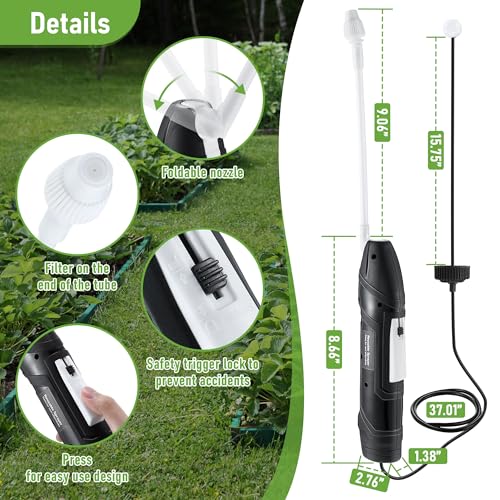 Qualirey Battery Powered Sprayer Wand, 38mm Cap for 1 Gallon Jugs | Electric Spray Nozzle with Hose and Holster, for Weed Killer, Pest Control and Garden Treatments - color: Black
