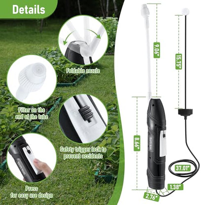 Qualirey Battery Powered Sprayer Wand, 38mm Cap for 1 Gallon Jugs | Electric Spray Nozzle with Hose and Holster, for Weed Killer, Pest Control and Garden Treatments - color: Black