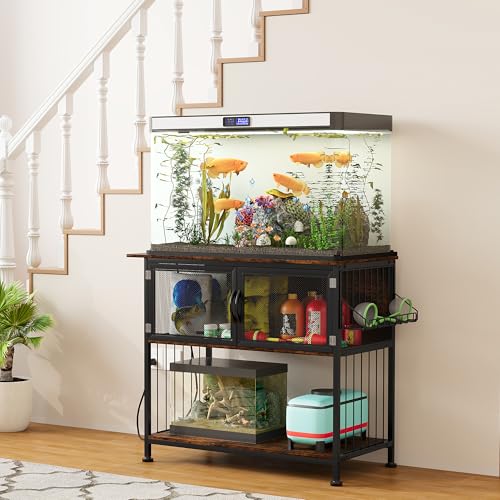 40-55 Gallon Fish Tank Stand , Heavy Duty Aquarium Stand with Cabinet Storage Fish Tank Accessories, Large Reptile Terrarium Tank Table with Power Outlets,Vintage Brown