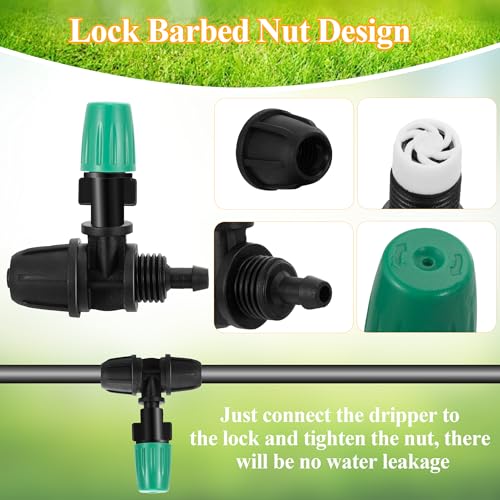 50Pcs Micro Misting Spray Emitters for 1/4 Inch Irrigation Tubing | Adjustable Locked Tee Atomizing Nozzle Irrigation Misting Nozzle Drip Sprinkler Emitters Parts for Garden Watering System - color: Tee Spray