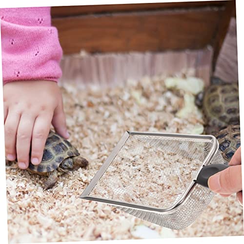 POPETPOP Stainless Steel Reptile Sand Shovel Fine Mesh Filtering Shovel for Tortoise and Lizard Waste Cleanup Sturdy Terrarium Substrate Cleaner Ergonomic Handle