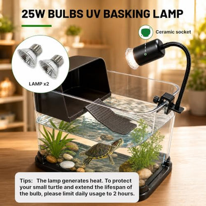 Turtle Tank Starter Kit, Durable PC Turtle Aquarium Kit | Basking Platform & Dimmable Heat Lamp, Baby Aquatic Turtle Tank with Filter,Multi-Function Area for Small Reptiles