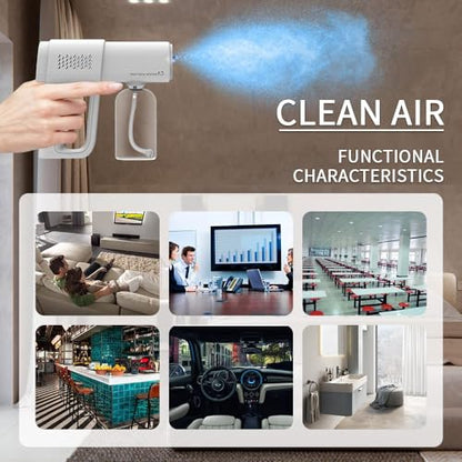 Professional Fogger Machine, 380ml Wireless Nano Sprayer Gun | Rechargeable ULV Atomizer with Blue Light for Touchless Cleaning - color: White