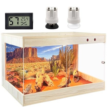ROYXEN Reptile Tank, 30 Gallons Reptile Enclosure with Lockable Design, Tempered Glass Bearded Dragon Tank for Lizard Habitat, Soild Wood Built-in Sockets (Oak, 24"x16"x15.5") - color: Oak, size: 24"x16"x15.5"