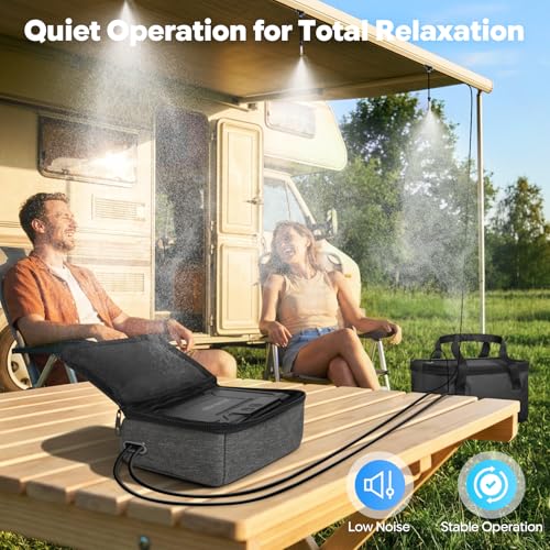 Portable Misting System, 12,000mAh Pump | 20L Water Bucket, Misting Hose, 4 Brass Nozzles, Outdoor Cooling Misters for Canopy Camping Golf Cart Dugout - size: with Hanging Mister