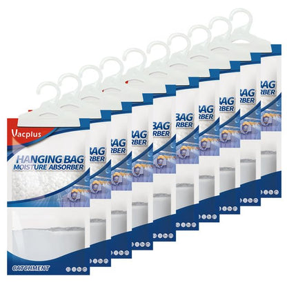 Vacplus Moisture Absorber, 10Pack Hanging, Strong Absorption, Unscented | Closet, Enclosed Spaces, Bathroom, Odor Eliminator, Dehumidifier Bags, 9.8 OZ - size: 10 pack