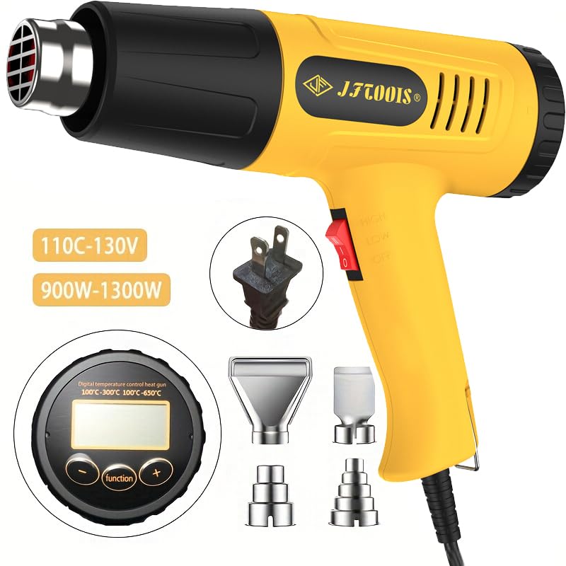 Digital Heat Gun, 900W Adjustable Heat Gun 100-650℃ LCD Display, 4 Nozzles | with LCD display, adjustable 100-650℃ temperature, 6 modes, 7S cool down, ideal for resin crafts, repair & DIY