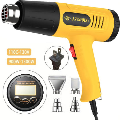 Digital Heat Gun, 900W Adjustable Heat Gun 100-650℃ LCD Display, 4 Nozzles | with LCD display, adjustable 100-650℃ temperature, 6 modes, 7S cool down, ideal for resin crafts, repair & DIY