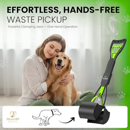 SHAZORY Pooper Scooper for Dogs & Cats – Long Handle, Heavy-Duty Design with Bag Dispenser, Poop Scooper for Large Dogs, Dog Poop Scoop for Yard, Portable for Pet Parents & Dog Walkers (32") - size: 32"