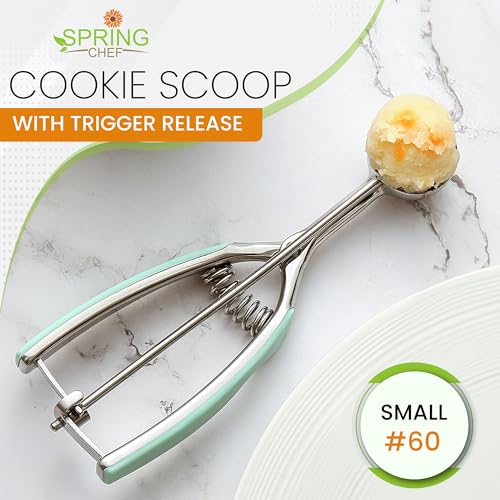 Spring Chef Small Stainless Steel Melon Baller Scoop, #60, 1 Tbsp, Mint | Cookie Scoop for Baking with Soft Grip & Trigger Release, Melon Scooper, Small Ice Cream Scoop, 1 Tablespoon, Dishwasher Safe - color: Mint, size: #60 - Small - 1 Tbsp