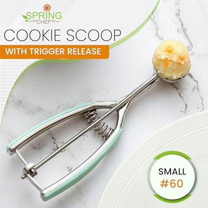 Spring Chef Small Stainless Steel Melon Baller Scoop, #60, 1 Tbsp, Mint | Cookie Scoop for Baking with Soft Grip & Trigger Release, Melon Scooper, Small Ice Cream Scoop, 1 Tablespoon, Dishwasher Safe - color: Mint, size: #60 - Small - 1 Tbsp