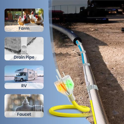 120ft Upgraded Dual Lights Heat Tape for Pipes with Thermostat | Power-Heating Dual Status, Self Regulating Heat Trace, Water Line Heating Cable for Metal & Plastic Pipes, 5W/ft - style: 120-feet