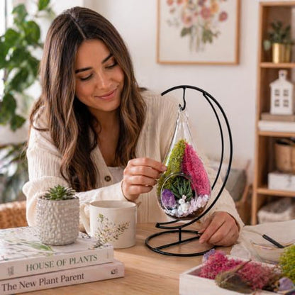 Creations by Nathalie DIY 7" Teardrop Terrarium Kit DIY Terrarium Kit with Live Succulent & Moss, Glass Terrarium Kit for Adults & Teens, Terrarium Moss Kit with Crystals, Handcrafted in the USA - color: Customizable Glass