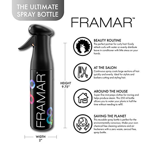 FRAMAR Premium Hair Mister Spray Bottle, Continuous Spray Bottle For Hair | Water Sprayer, Continuous Mister for Salon Supplies, Ultra Fine Mist, Black 250 ml - color: Black