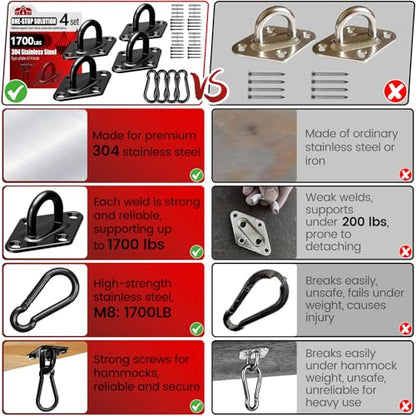304 Stainless Steel Pad Eye Snap Hook,M10 Ceiling Hook 1700Lb,8Pc | Hanging Kit with Screws for Hammock Chair Swing, Yoga Gym Equipment, Sun Shade Sail, Plant Hangers & Marine Boat Hardware - size: 4 Inch, style: Black Rhombus