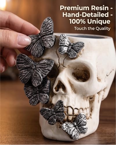 Resin Air Plant Holders,Tilandsia Container,Gothic Skeleton Planter,Halloween Plant Pot,Tillandsia Pot, Skull Table Top Display Planters for Air Plants and Other (White, 5.1 * 4.3'') - size: 5.1*4.3''