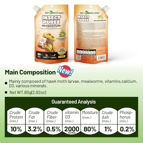 Crested Gecko Food Insect Puree, Hornworm Paste Reptile Food Made with Fresh Insects 2.82oz